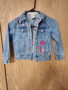 Disney Girls' Light Blue Denim Jacket with Pink Embroidery